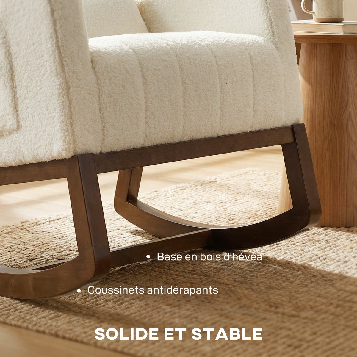 Fauteuil à bascule Flanelle Neige (100% crème, noyer, HOMCOM