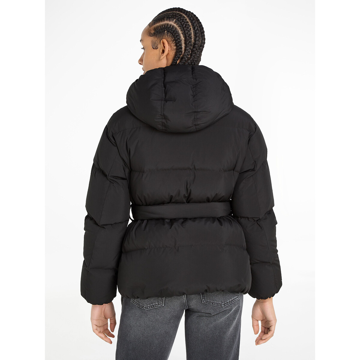 Doudoune à capuche courte ceinturée noir, TOMMY JEANS
