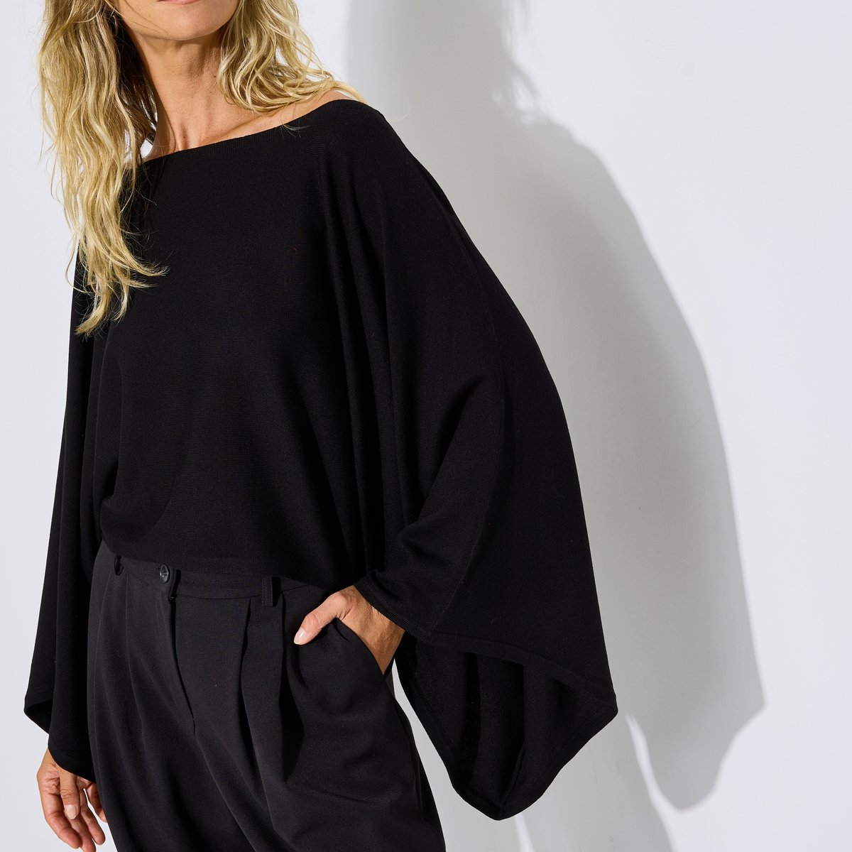 Pull cape col bateau noir, GRAIN DE MALICE