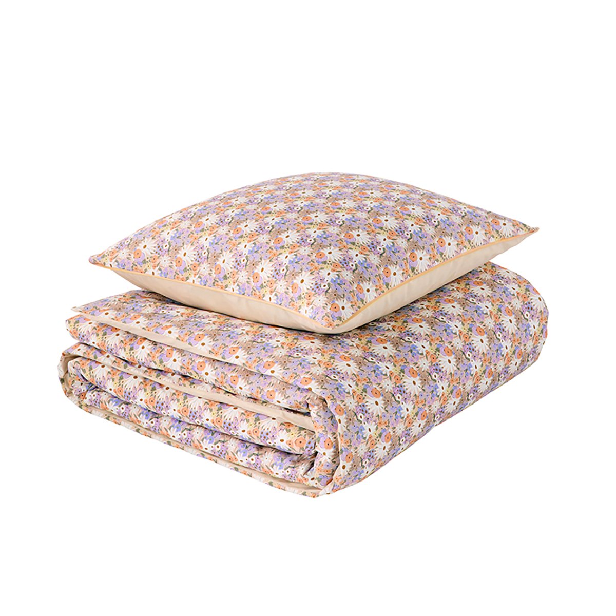 Parure de lit imprimée en percale de coton, taies carrées, LOVE STORY violet, ESSIX