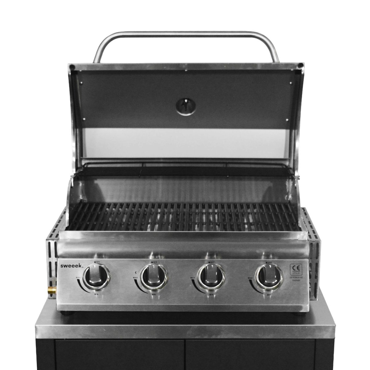 Cuisine d'extérieure 7 modules avec barbecue gaz 4 brûleurs sur pieds, thermomètre GRIMAUD BARBECUE GAZ + 7 MODULES noir, SWEEEK