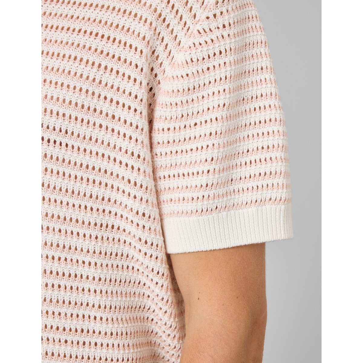 Polo en maille ajourée rayée rose pâle, BZB