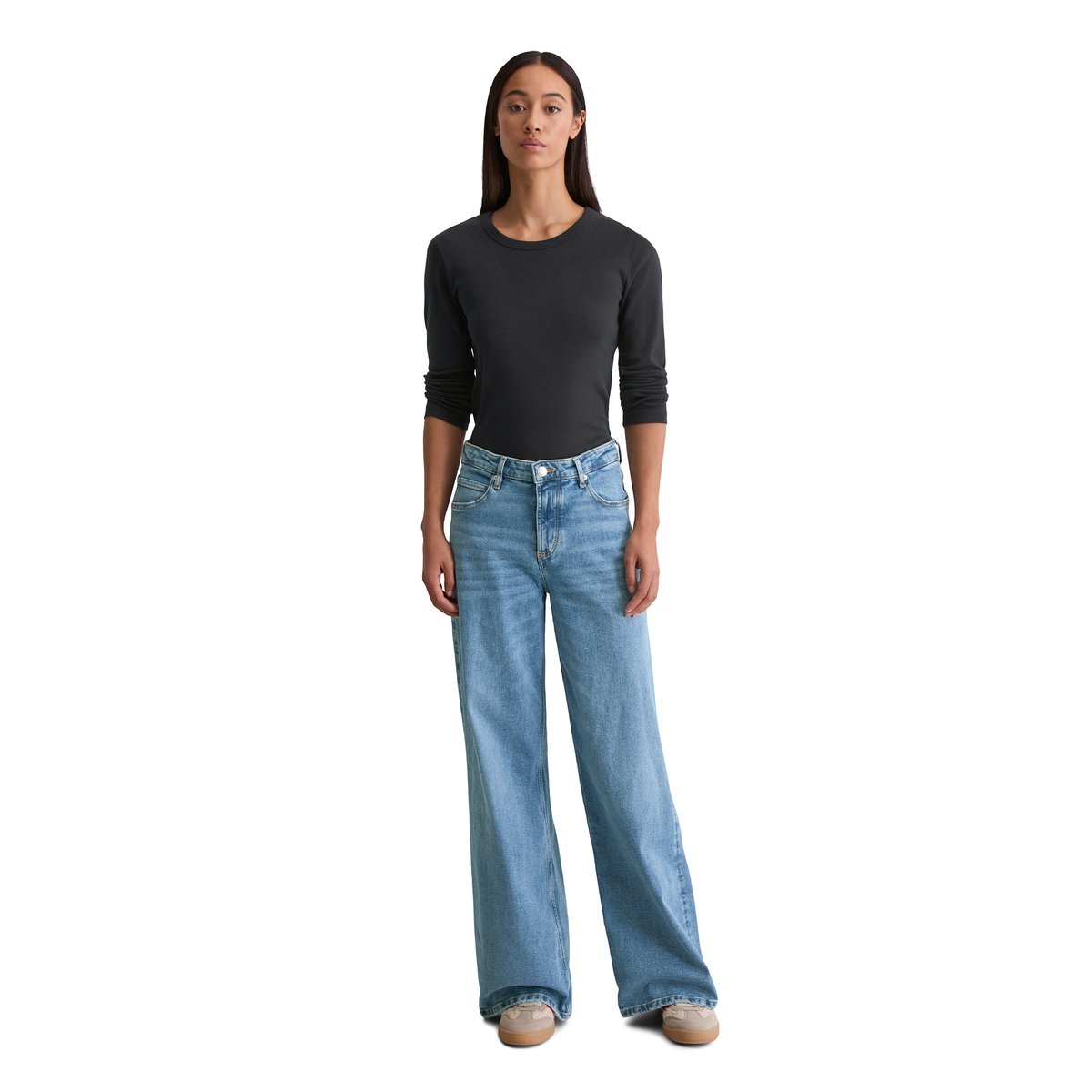 Jeans modèle Lania large en coton organique et polyester stretch bleu clair, MARC O'POLO