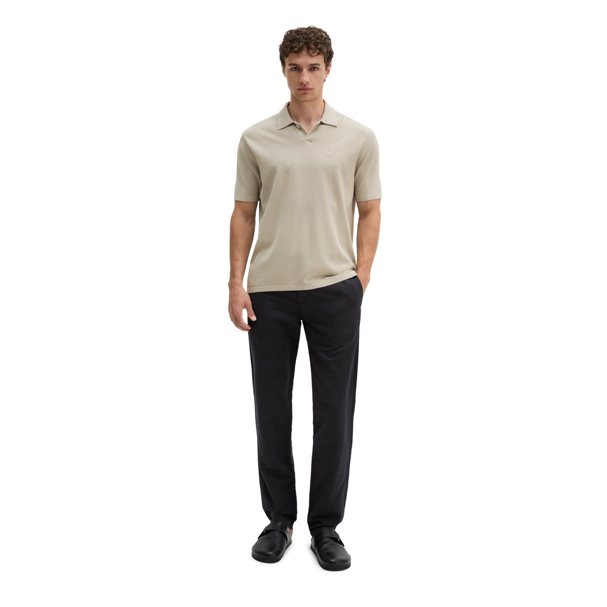 Polo en tricot régulier en pur coton bio gris clair, MARC O'POLO