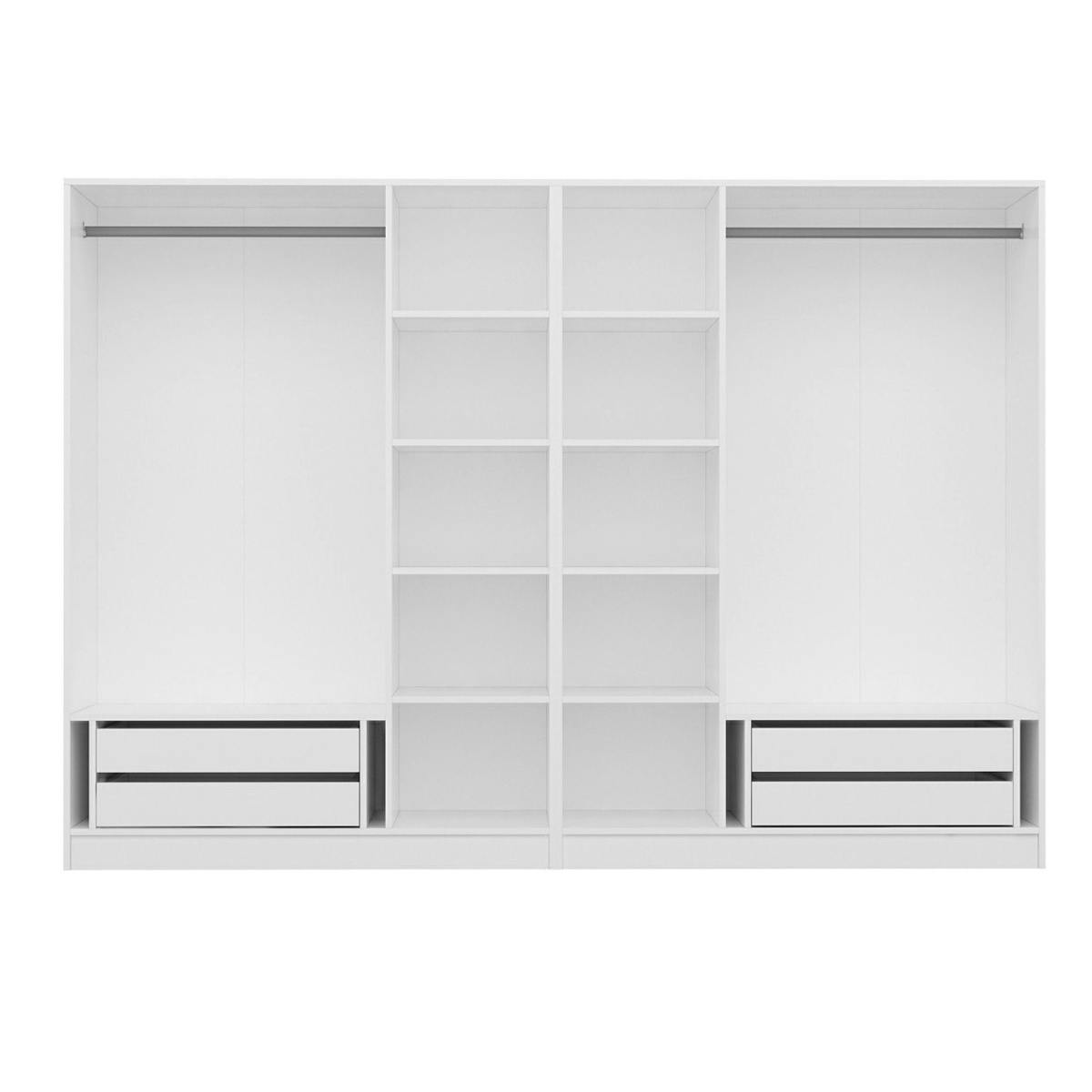 Armoire penderie ouverte blanche 2 portants 4 tiroirs BYRON blanc, PIER IMPORT