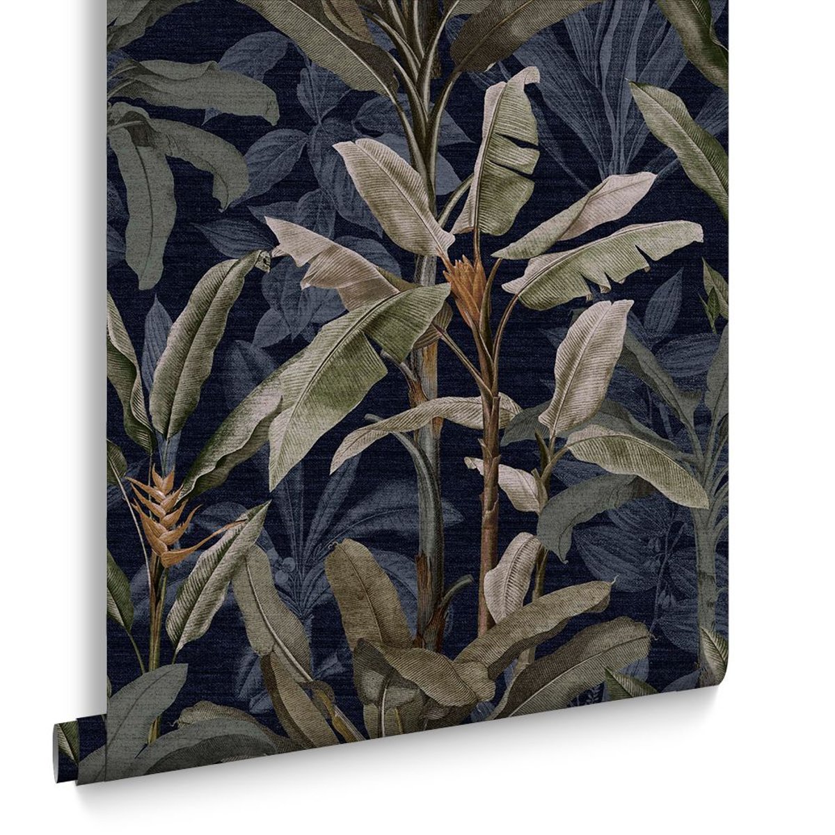 Papier peint Borneo minuit bleu-vert grisé, beige, GRAHAM ET BROWN
