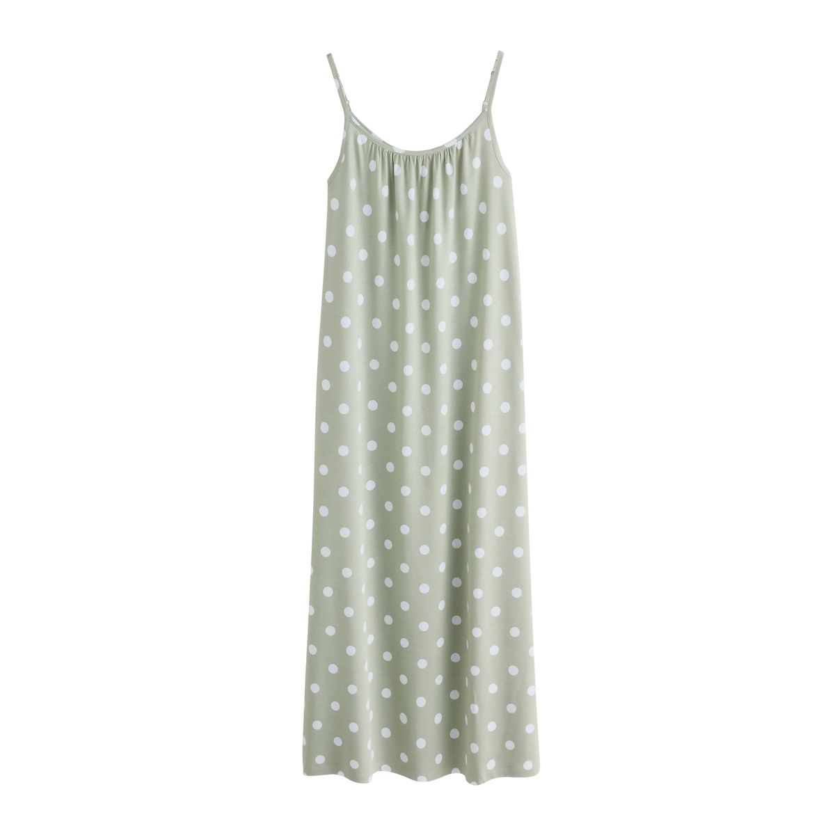 Robe longue trapèze à bretelles fines pois vert sauge, NEXT
