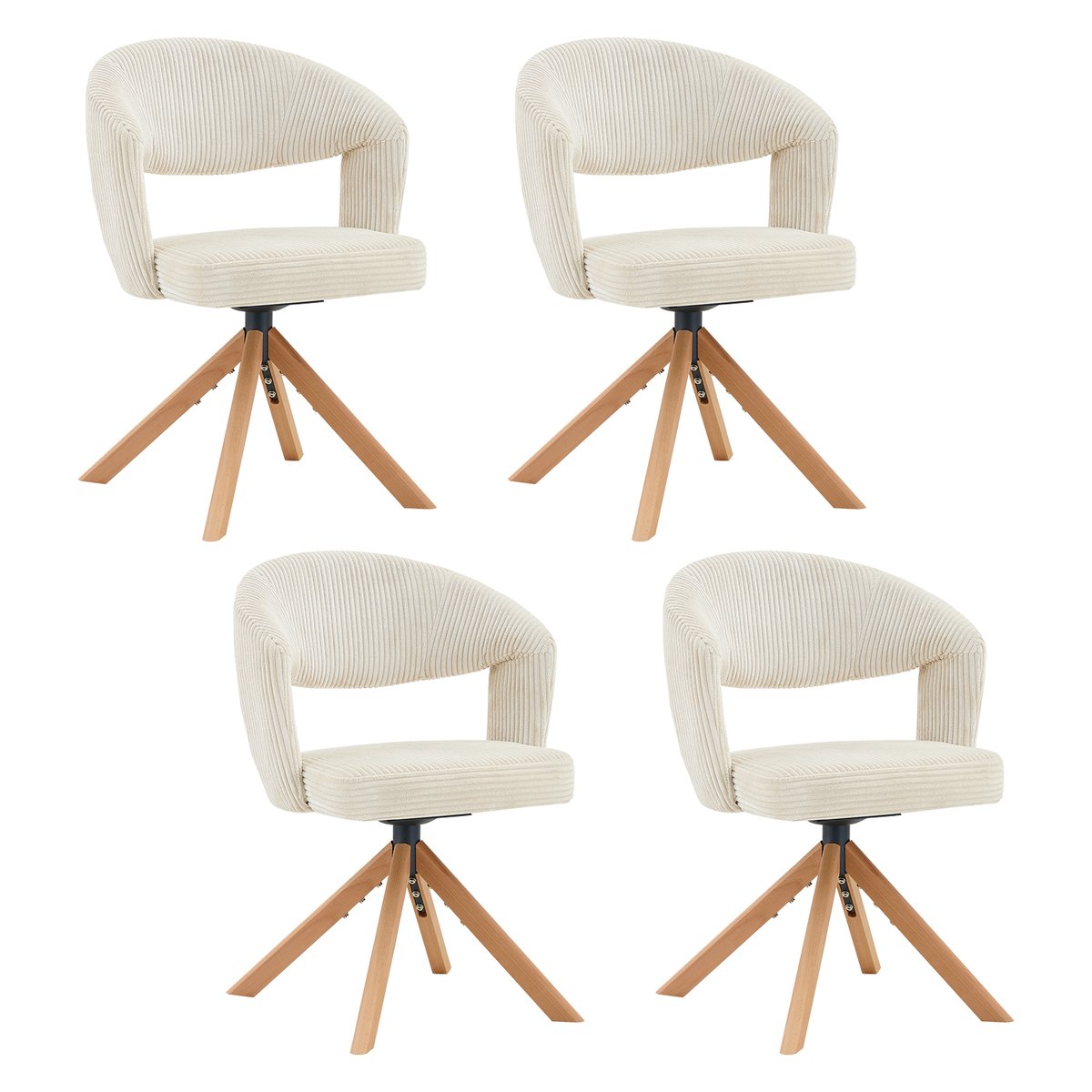 Lot de 4 fauteuils de salle à manger rotatif velours côtelé, CARMONDBCORD chêne beige, MEUBLES COSY