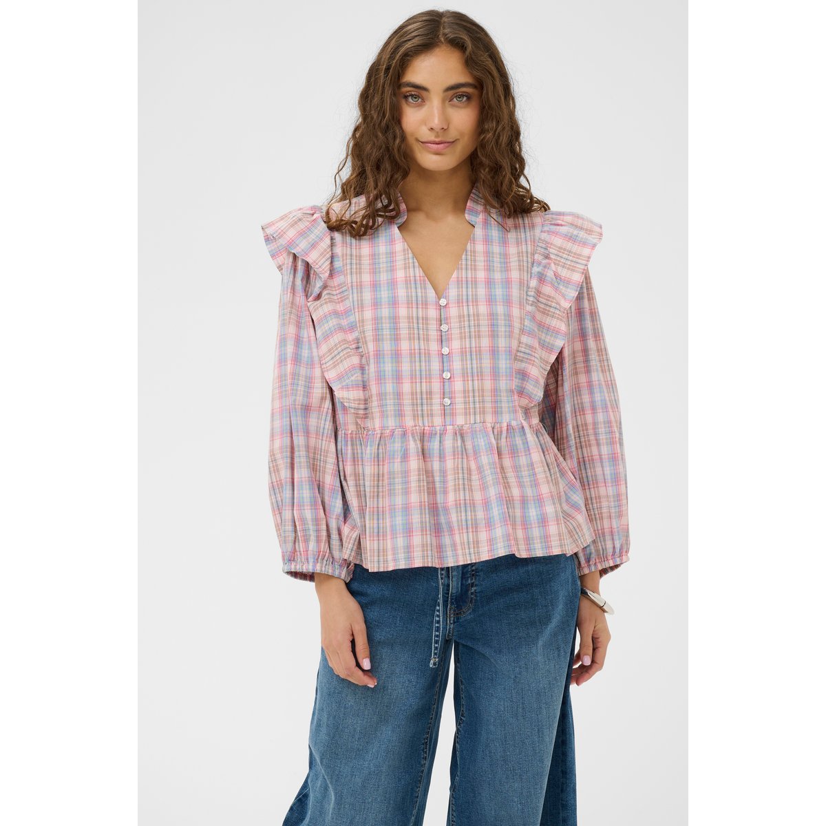 Blouse à manches longues multicolore multi checks, CULTURE
