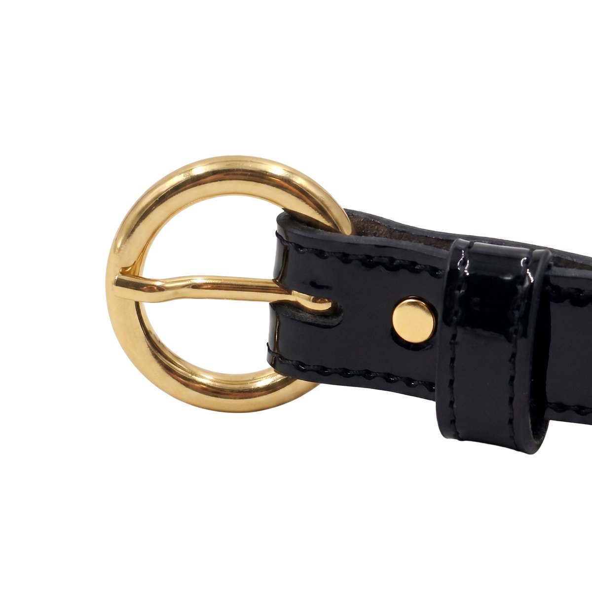 Ceinture boucle d'or cuir vernis noir, JULES & JENN