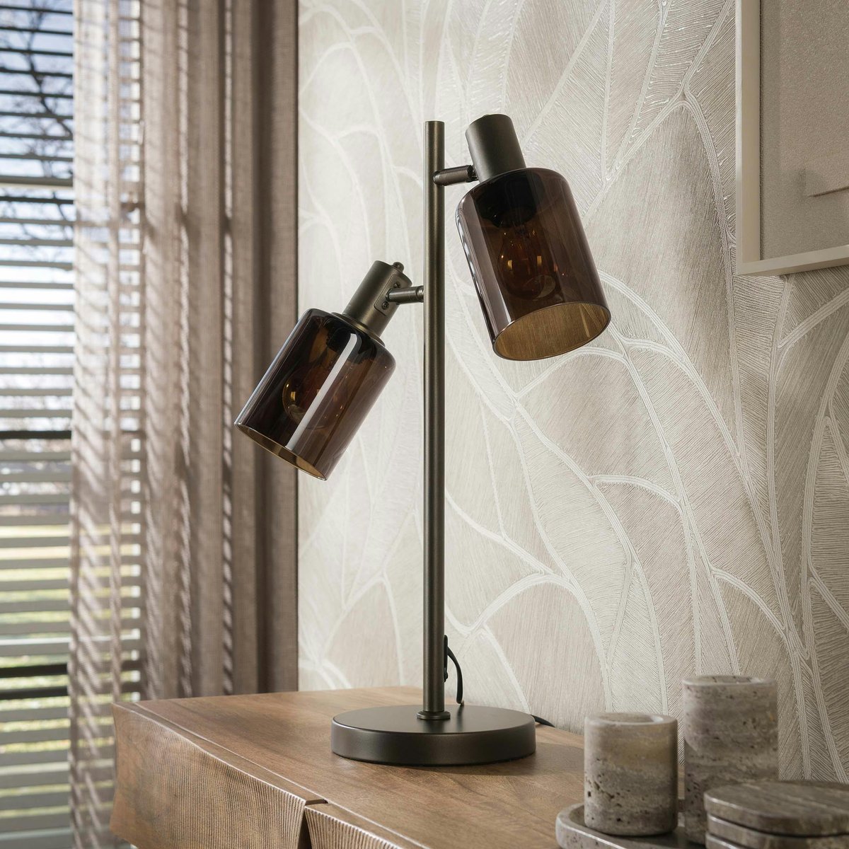 Lampe vintage orientable 2 abat-jour verre brun RALF marron, PIER IMPORT