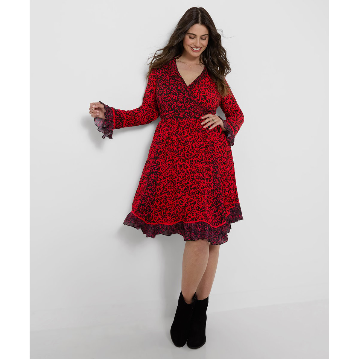 Robe Cache-Cœur à Fleurs rouge, JOE BROWNS