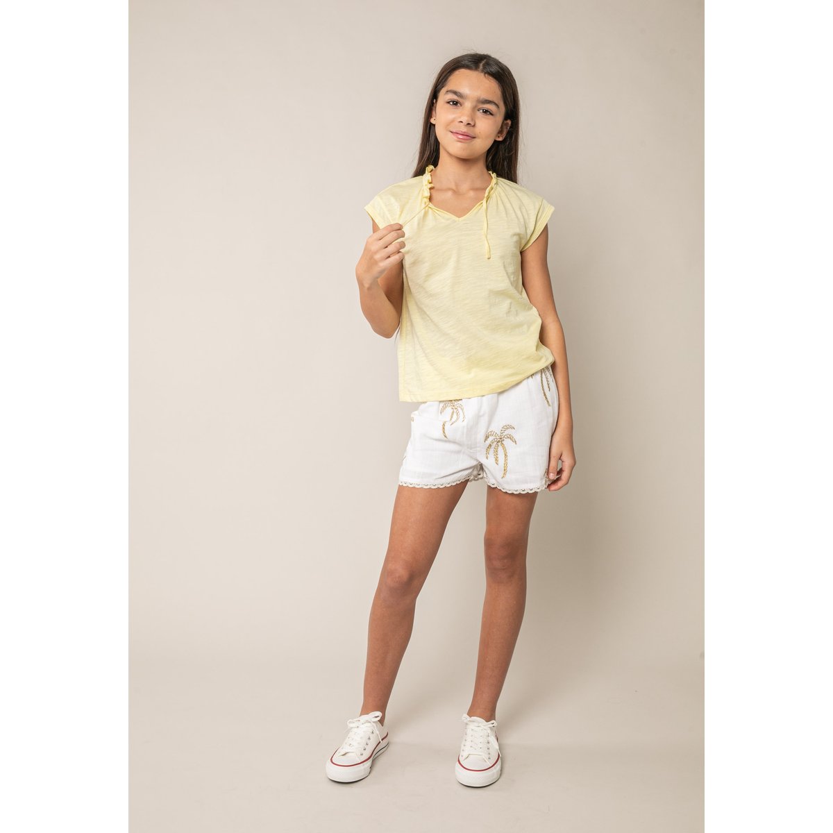 T-shirt fille en coton KAIA jaune clair, DEELUXE
