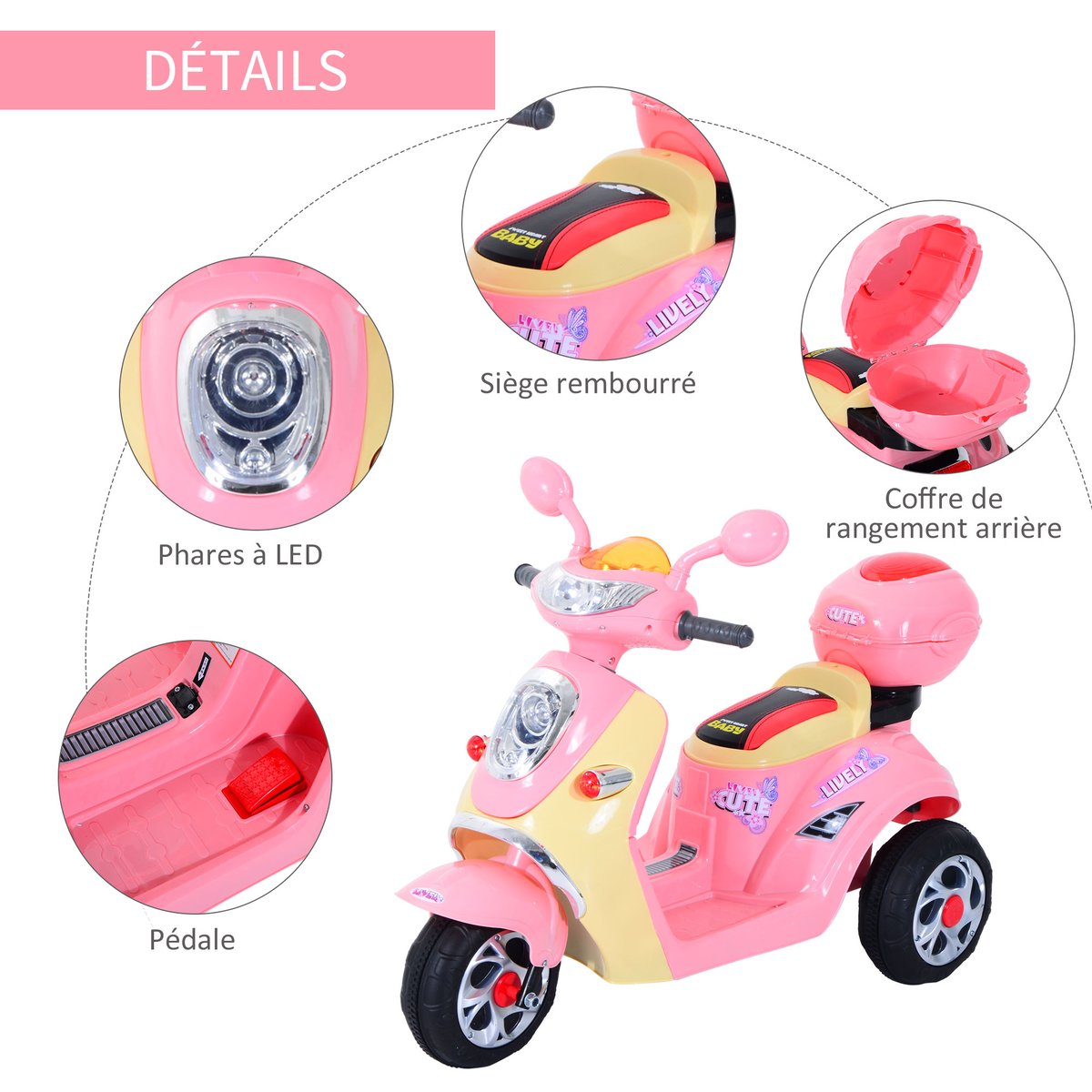 Scooter électrique enfant rose, HOMCOM