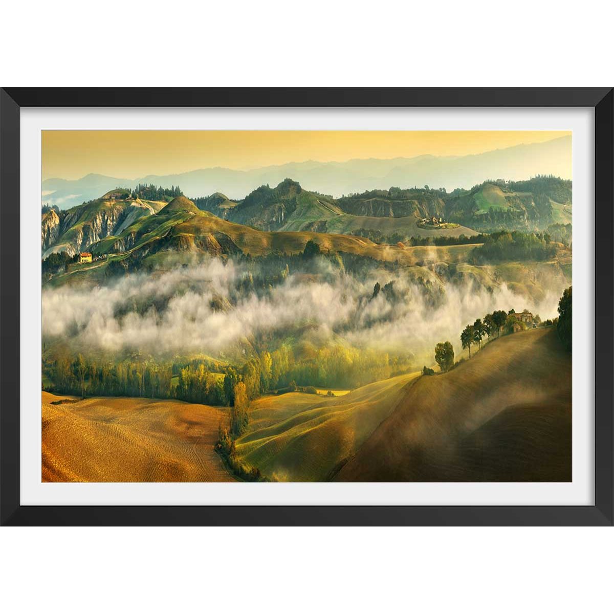 Affiche Paysage de Toscane affiche + cadre en bois - noir, HEXOA