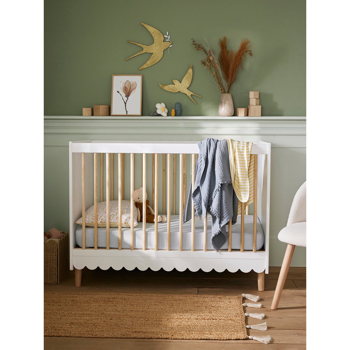 Lit bébé évolutif LIGNE FESTON blanc, VERTBAUDET