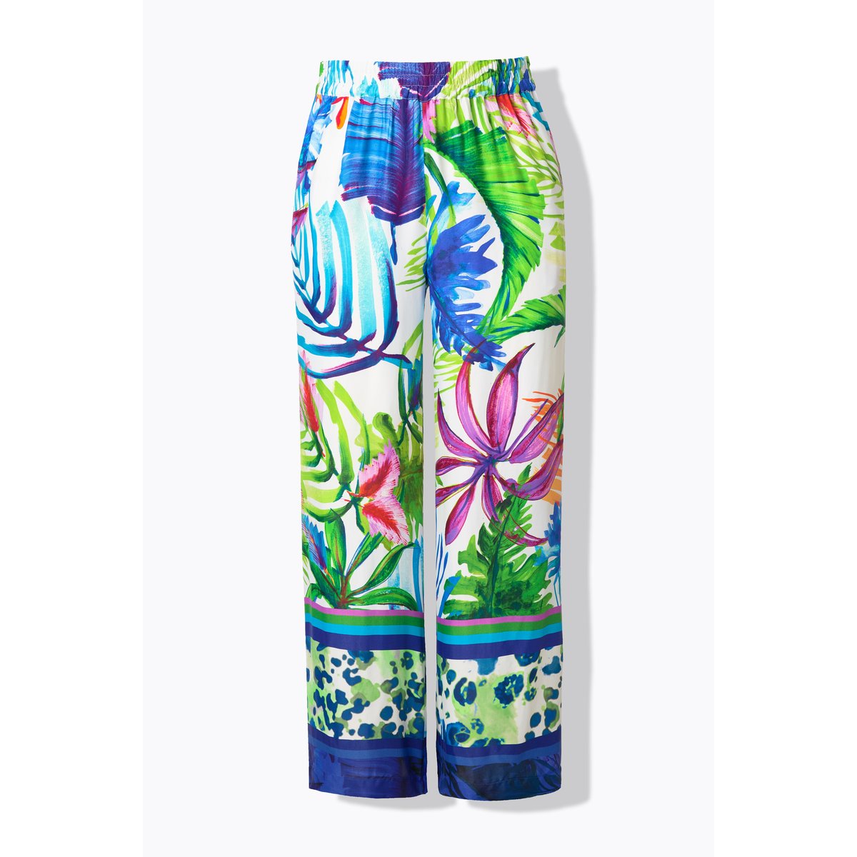 Pantalon en satin à taille élastique. Jambe blanc neige, ULLA POPKEN