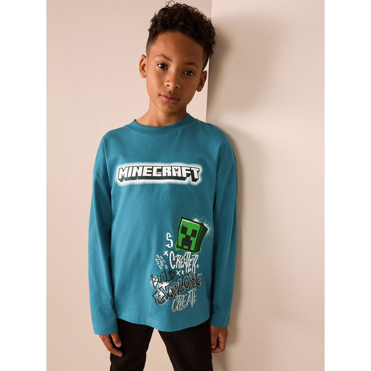 T-shirt minecraft à manches longues bleu sarcelle, NEXT