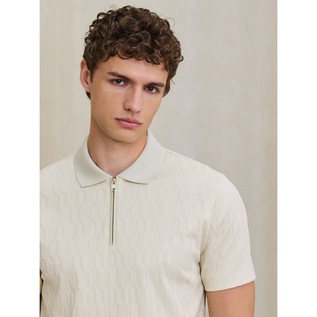 Polo habillé à motif jacquard écru, NEXT