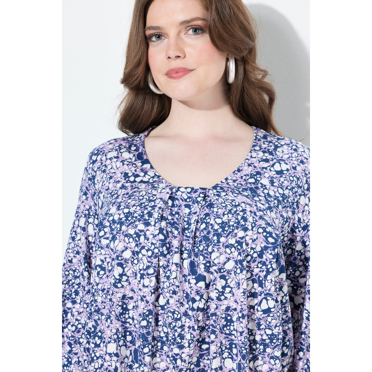 Blouse avec plis fantaisie bleu foncé, ULLA POPKEN