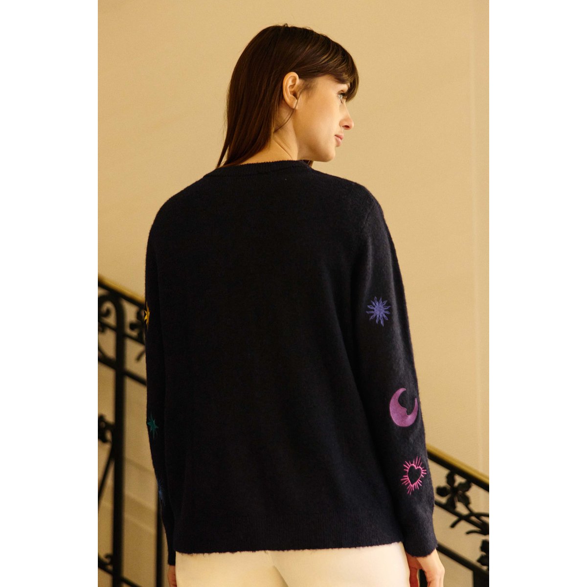 Gilet col rond imprimé broderie MOKA 25-marine, LA PETITE ETOILE