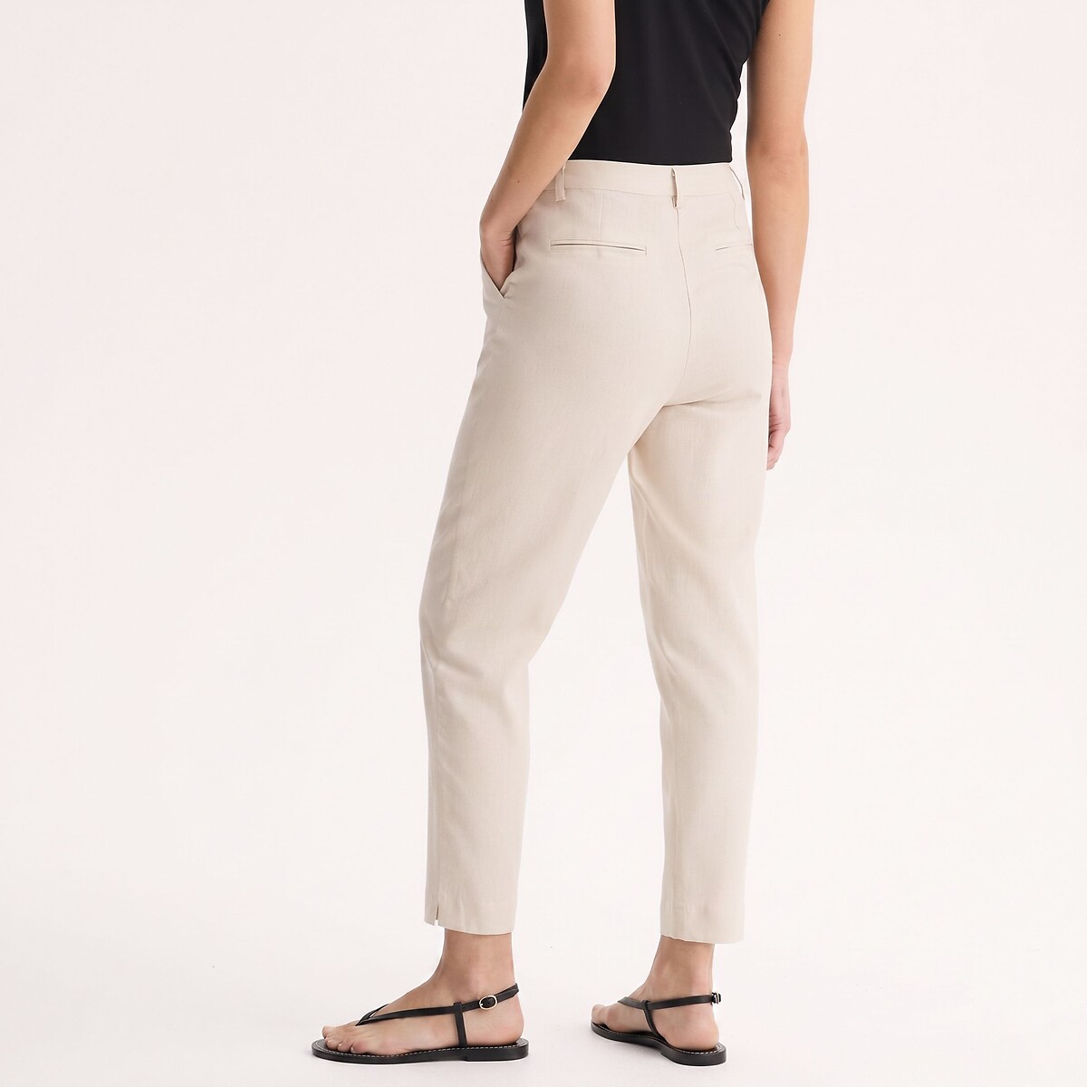 Pantalon cigarette 7/8ème en lin et viscose beige, ANNE WEYBURN