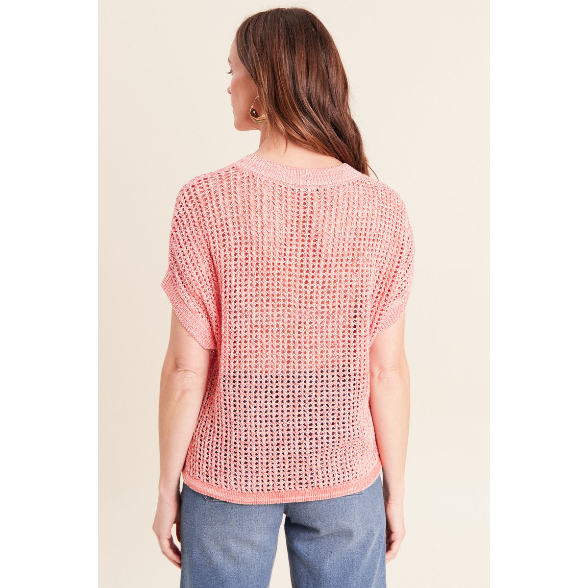 Pull col v manches courtes rouge, BREAL