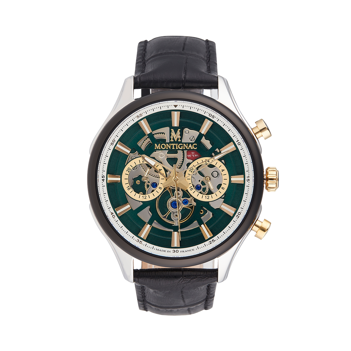 Montre Analogique  ROUND argenté vert noir, MONTIGNAC