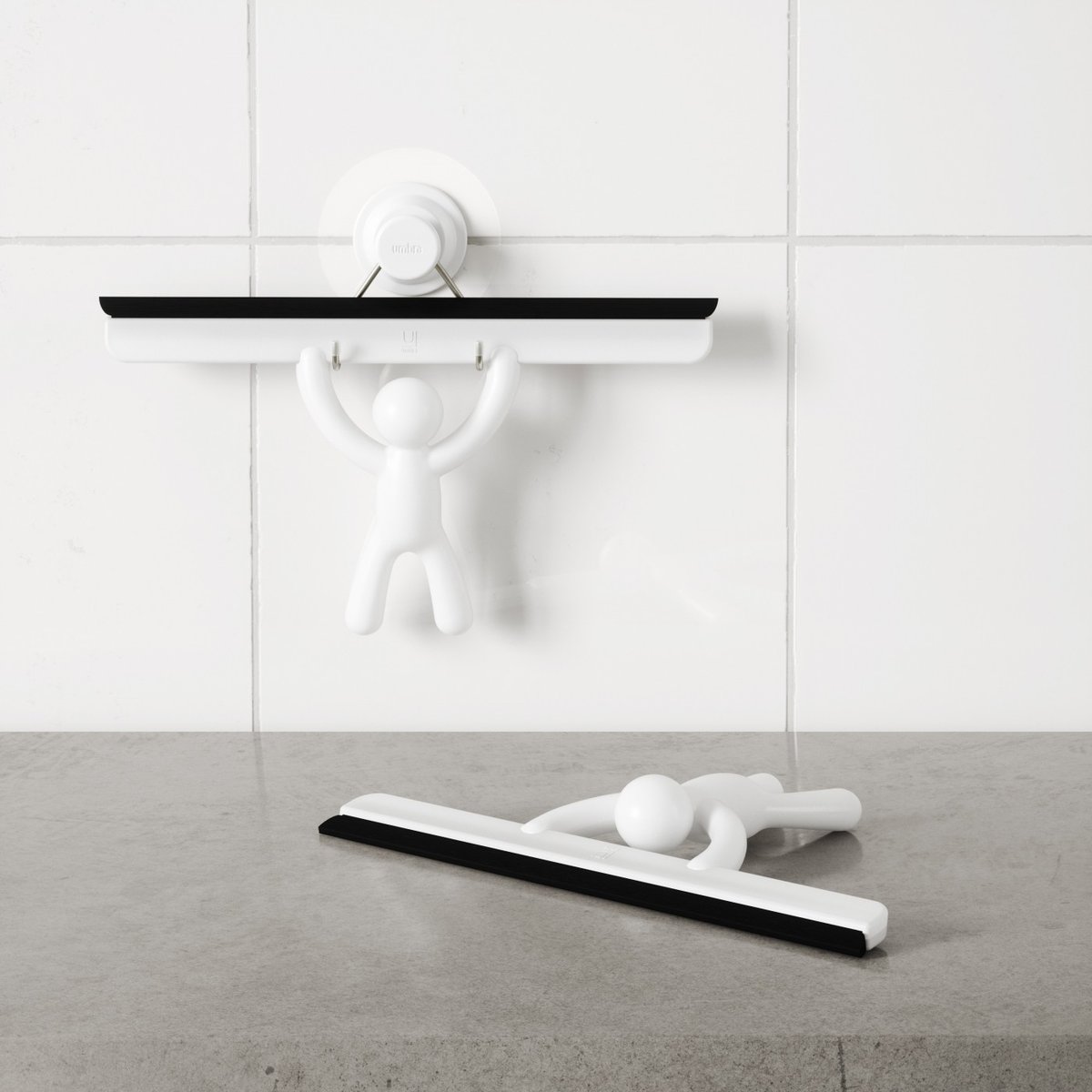 Raclette de douche à ventouse design BUDDY blanc, UMBRA