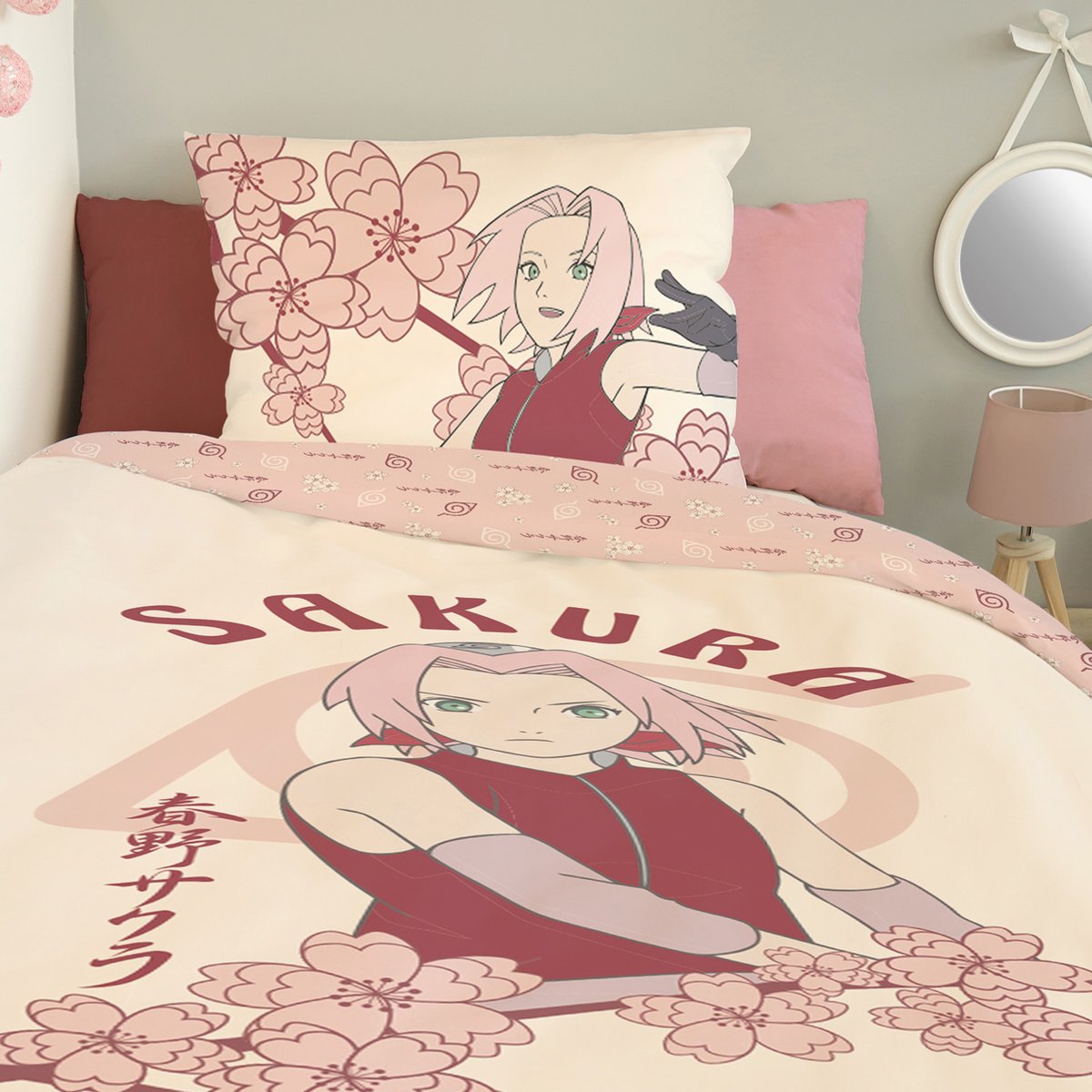 Parure de lit coton, Sakura Haruno Naruto ecru, NARUTO