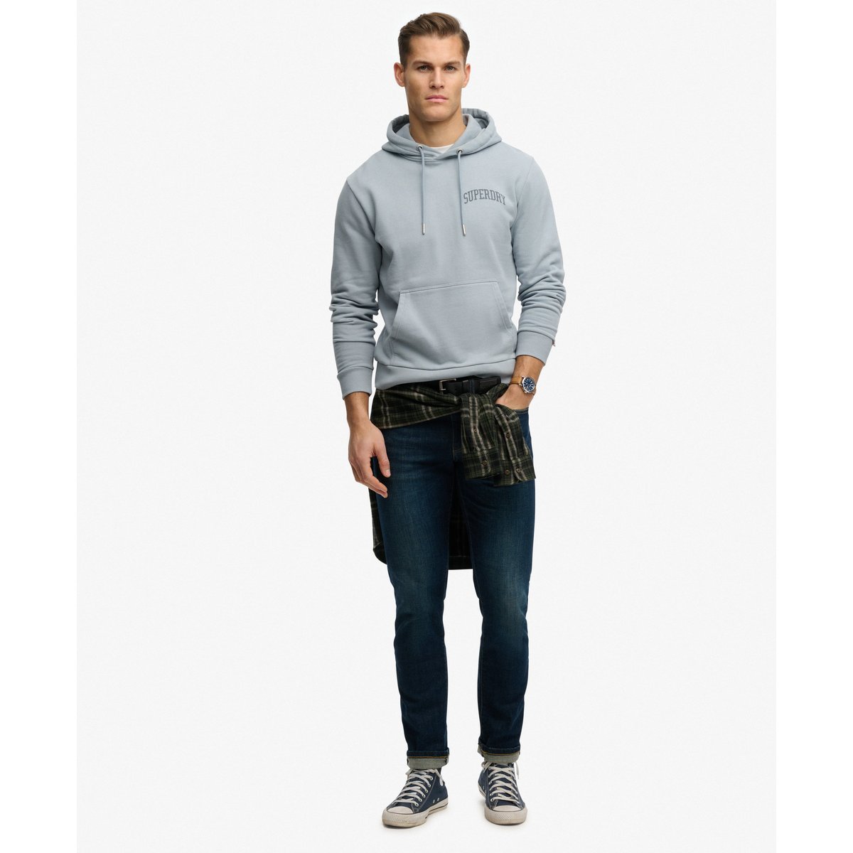 Sweat à capuche Athletic Essentials denim délavé, SUPERDRY
