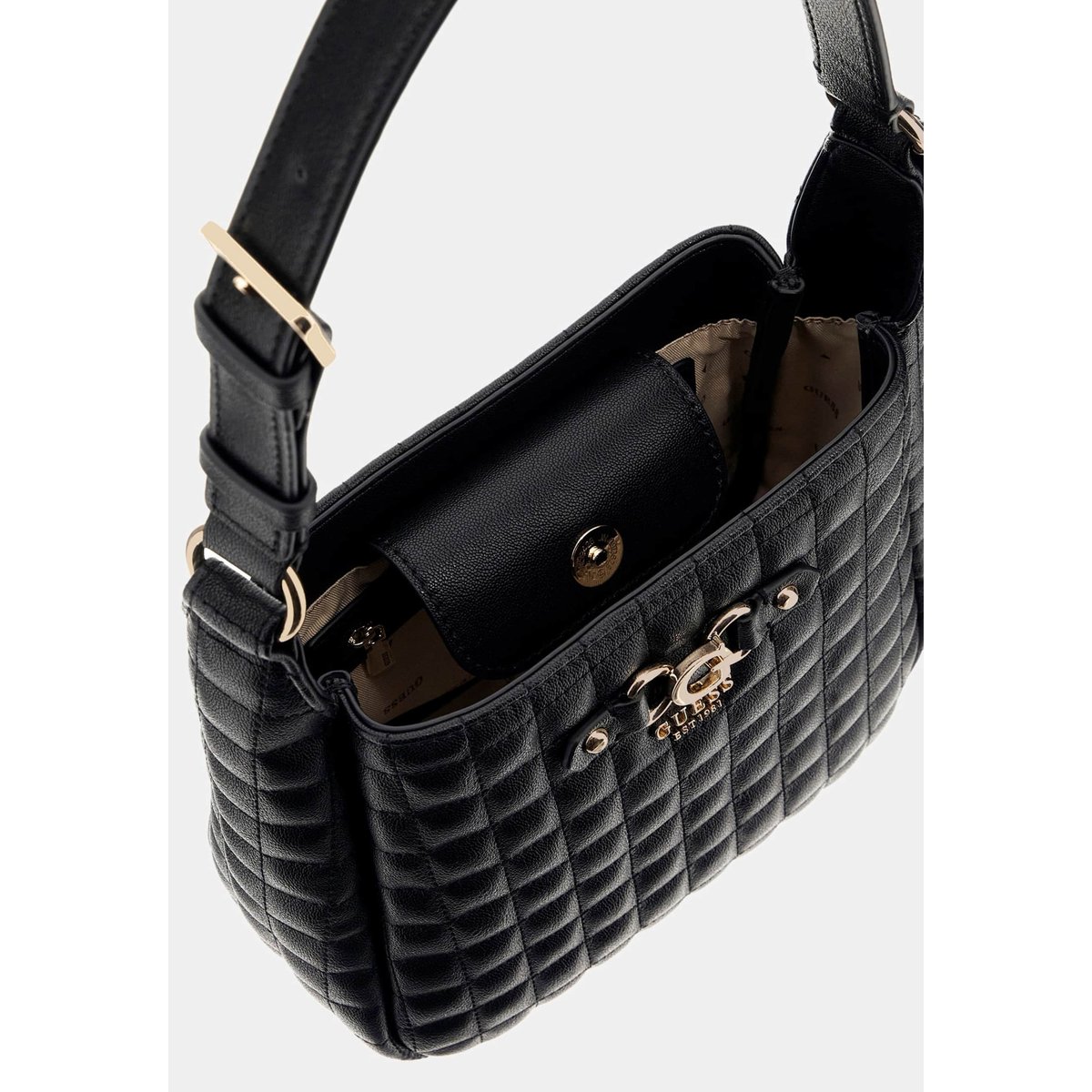 Sac Hobo Nadira Surpiqué noir, GUESS