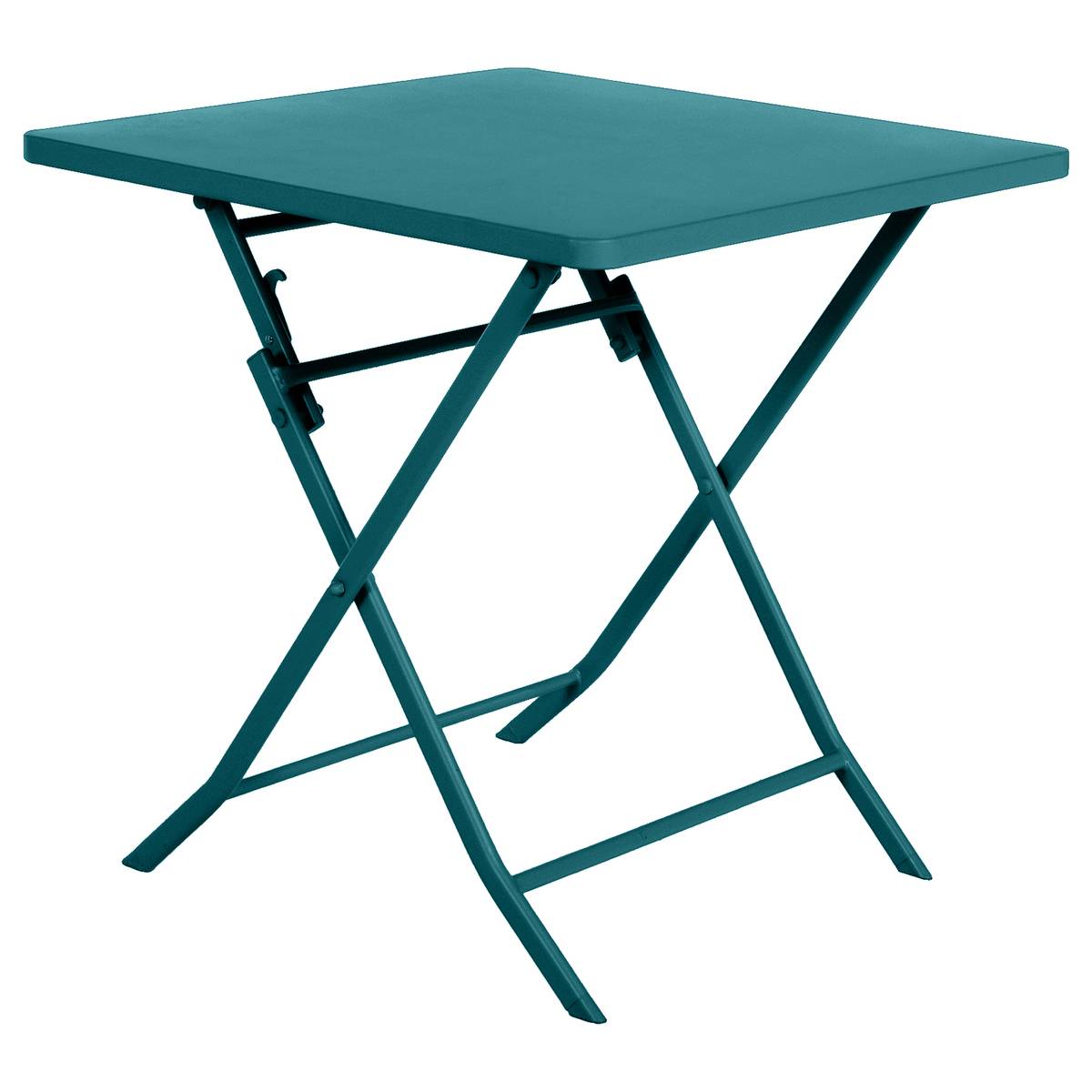 Table de jardin pliante carrée 2 places en acier GREENSBORO bleu canard, HESPERIDE