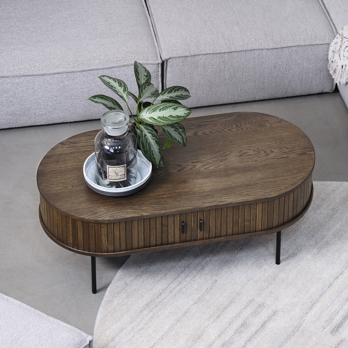 Table basse ovale 120 cm 2 portes - Bois - ALBA naturel, MAISON AUBERTIN