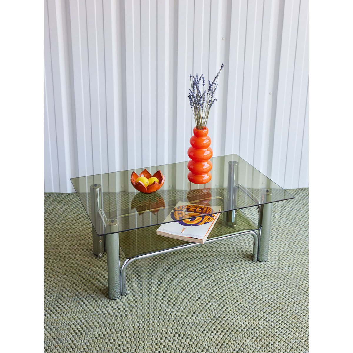 Table basse double plateau en verre fumé Donna N°1105 - Bon état fumé, DEBONGOUT