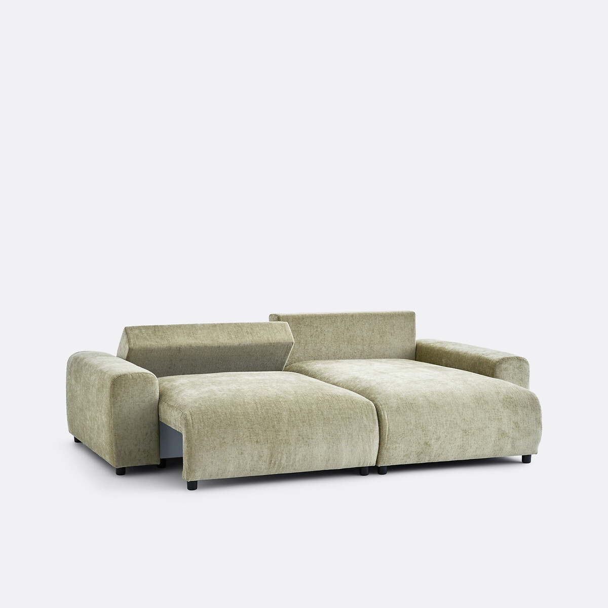 Canapé d'angle, convertible, 3 places avec coffre, en chenille flammée, GALENE vert eucalyptus, LA REDOUTE INTERIEURS