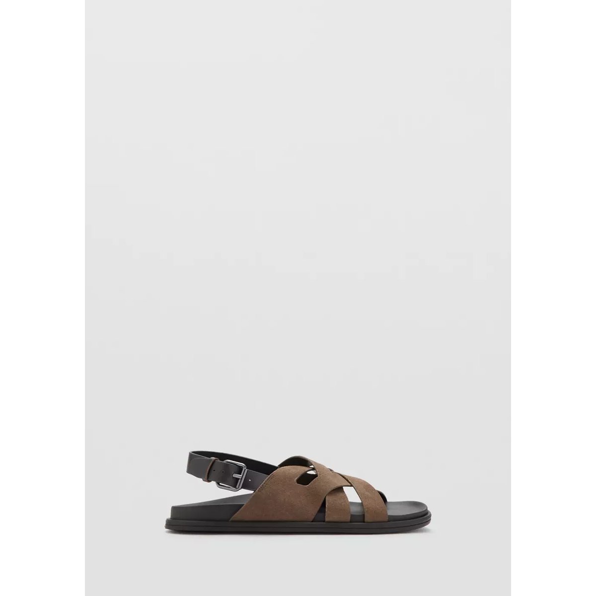 Sandales cuir suède lanières croisées marron moyen, MANGO MAN