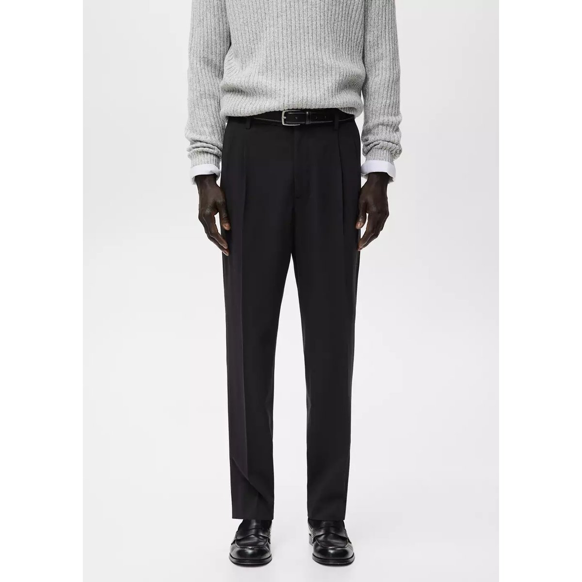 Pantalon regular-fit pinces noir, MANGO MAN