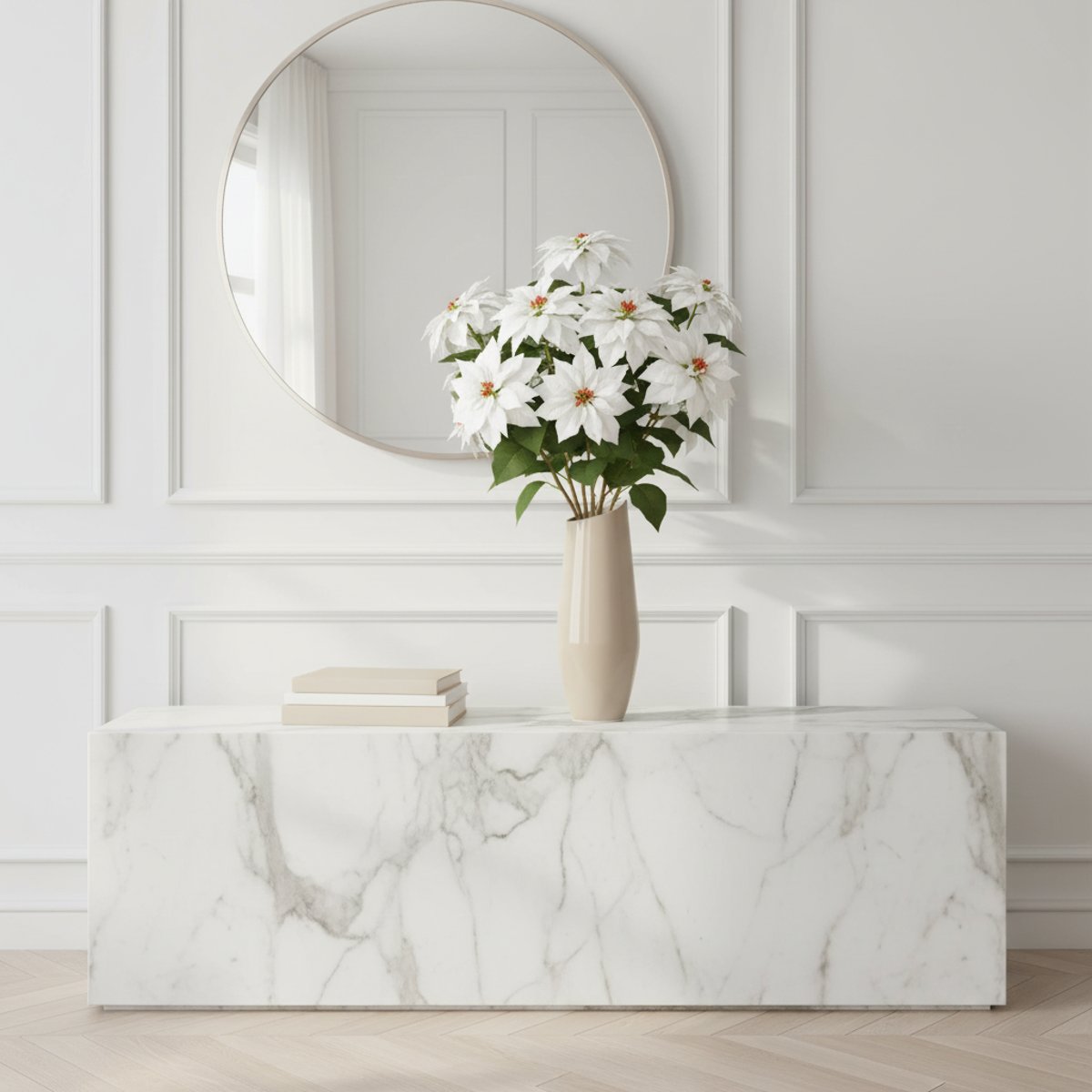 Tige de poinsettia artificielle H89 blanc, SIA DECO