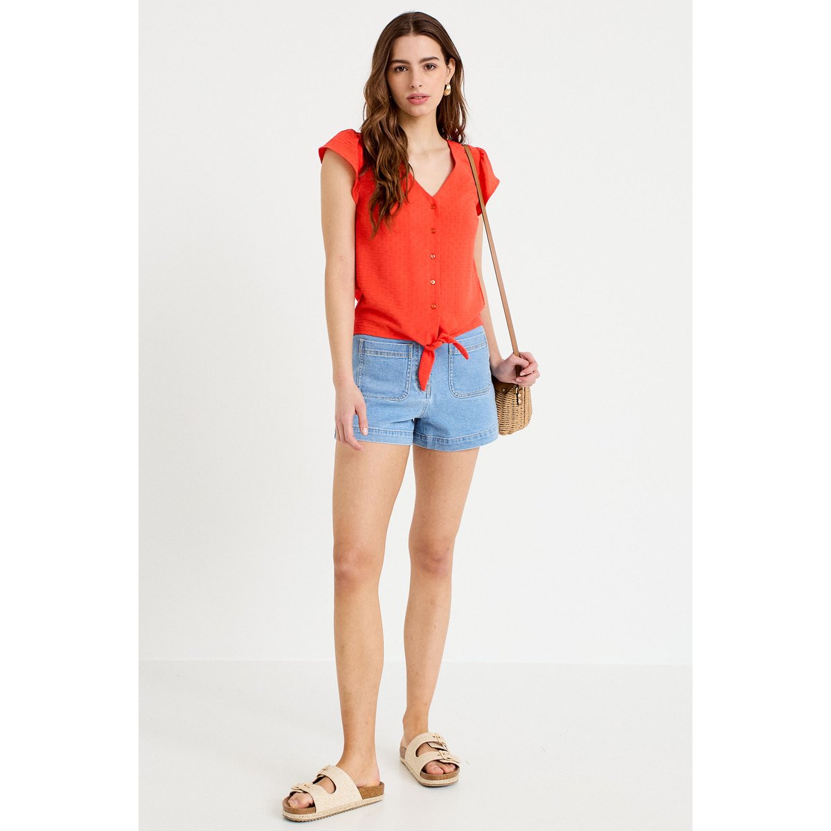 Blouse manches courtes orange foncé, CACHE CACHE