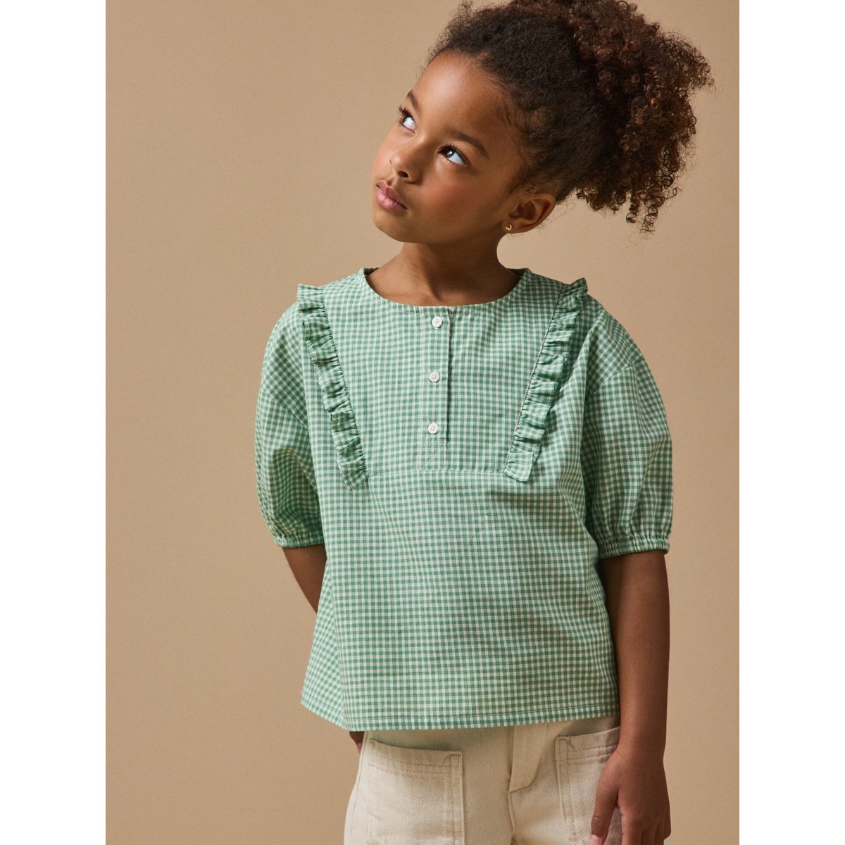 Blouse imprimée vichy mini carreaux vert, CYRILLUS