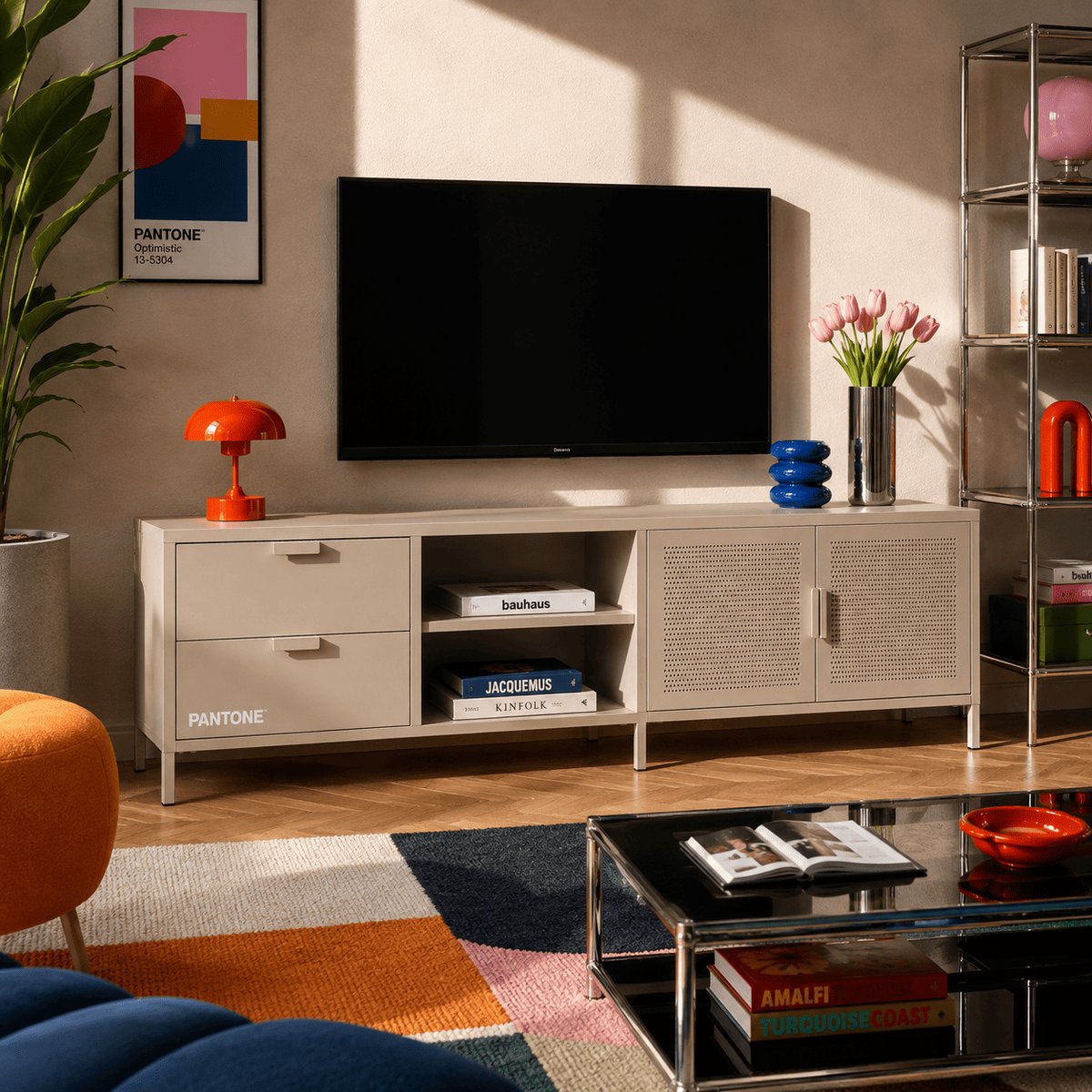 Meuble TV en acier 2 portes taupe, PANTONE