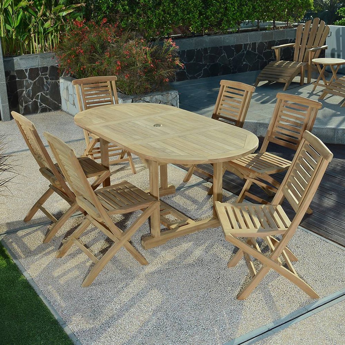 Salon de jardin teck massif Hermel, 6 places naturel, TECK ATTITUDE