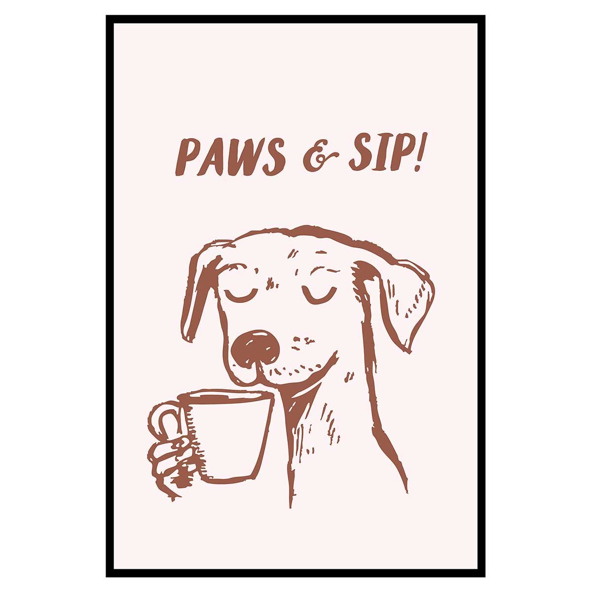 Affiche encadrée chien café minimaliste affiche + cadre en métal - noir, HEXOA