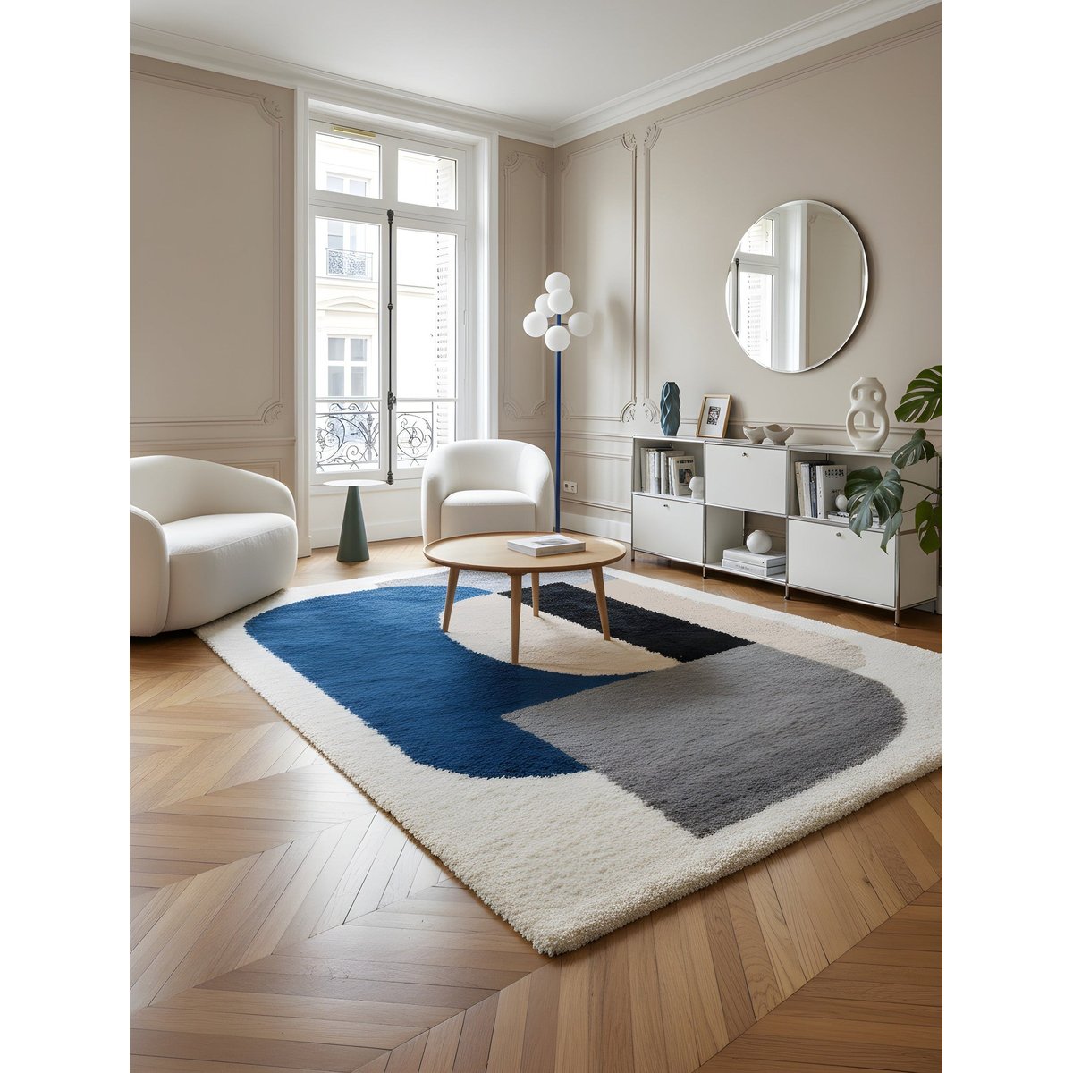 Tapis design épais et confortable GATSBY bleu naturel, AFK LIVING