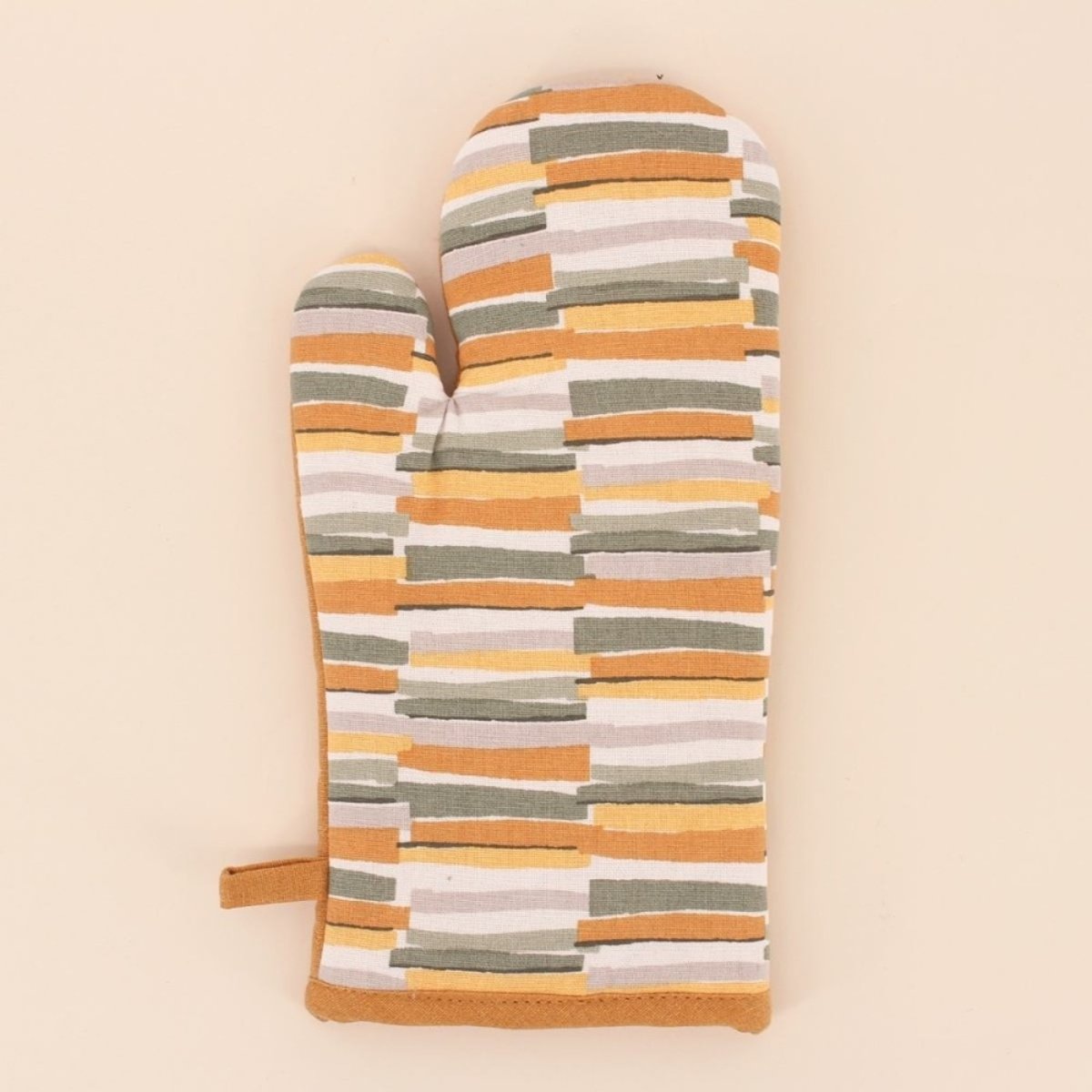 Set gant + manique motifs géométriques jaune, ORNAMI