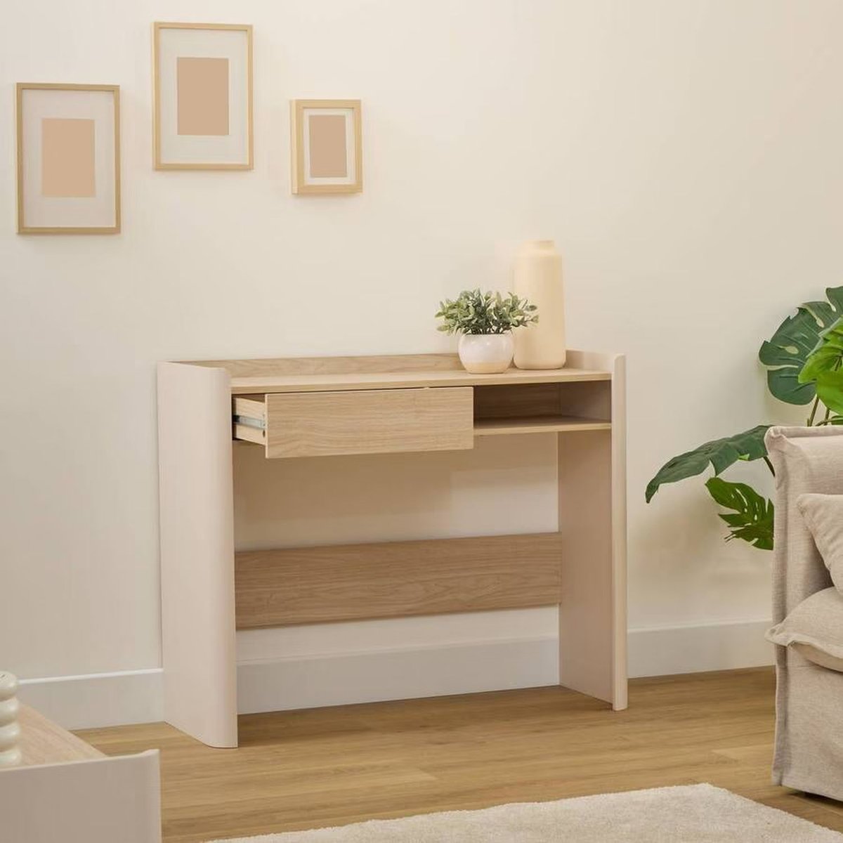 Console 1 tiroir effet bois ROUNDY ivoire, 5FIVE SIMPLY SMART