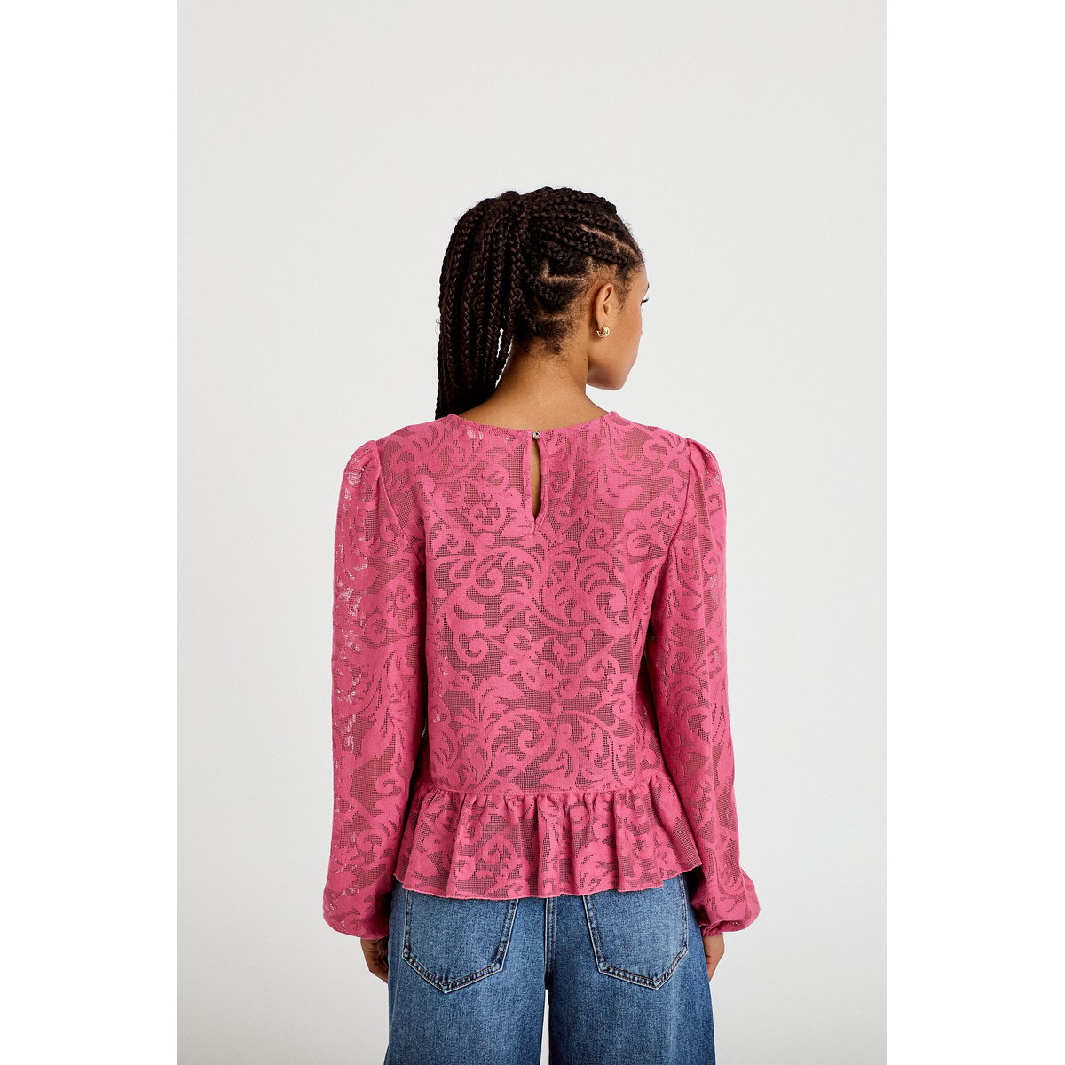 Blouse en dentelle manches longues vieux rose, CACHE CACHE