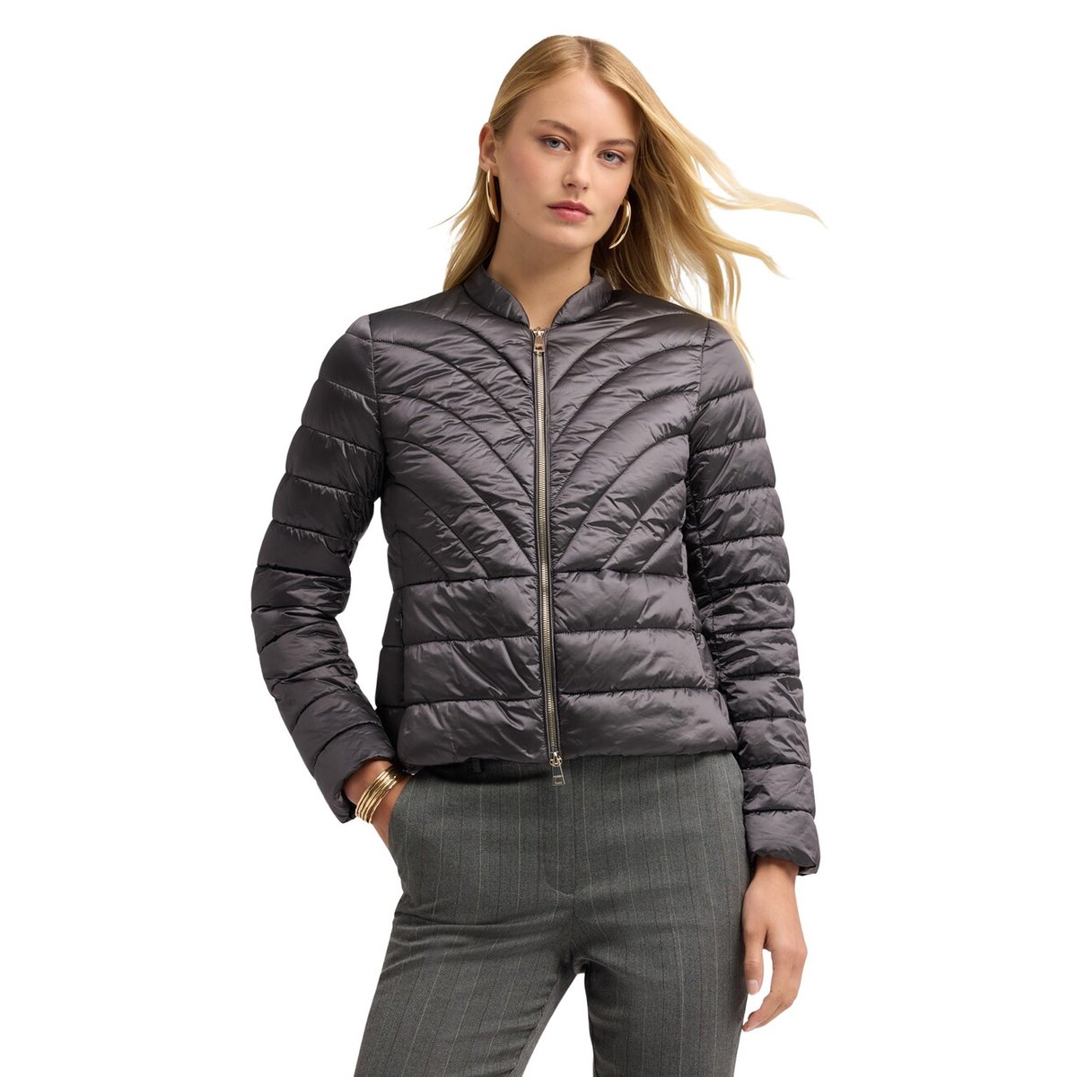 Veste matelassée légère courte avec col montant gris, MOTIVI