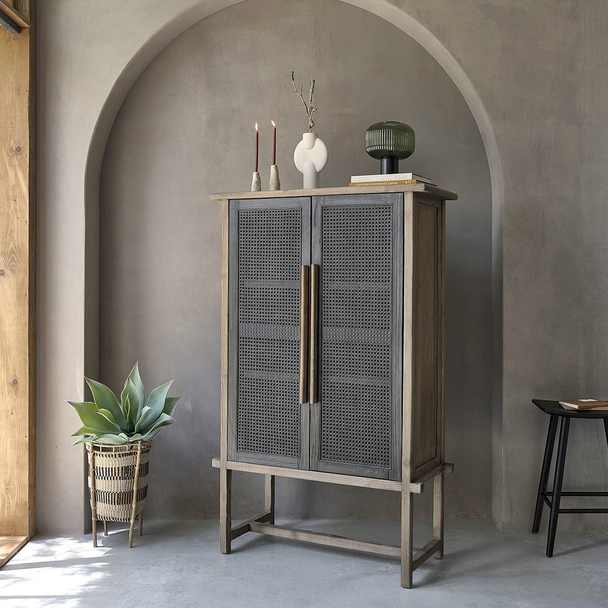 Armoire 2 portes en bois recyclé massif JUNKO gris, BERAH GETAH